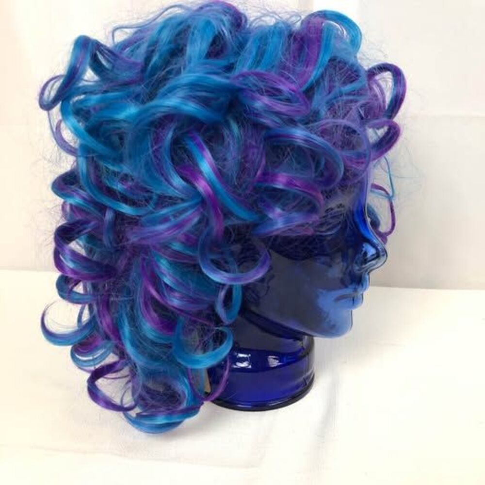 Fashion Wig Blue and Purple Curly Costume Cosplay New Heat Resistant